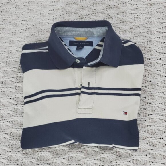 Tommy Hilfiger Cotton Polo Golf Shirt- Striped- M Loose Fit- Vintage - Picture 4 of 16